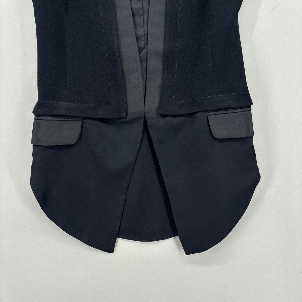 Haute Hippie Blouse Womens 2 Black Sleeveless Tuxedo Vest High Low Tail Hem - Picture 3 of 13